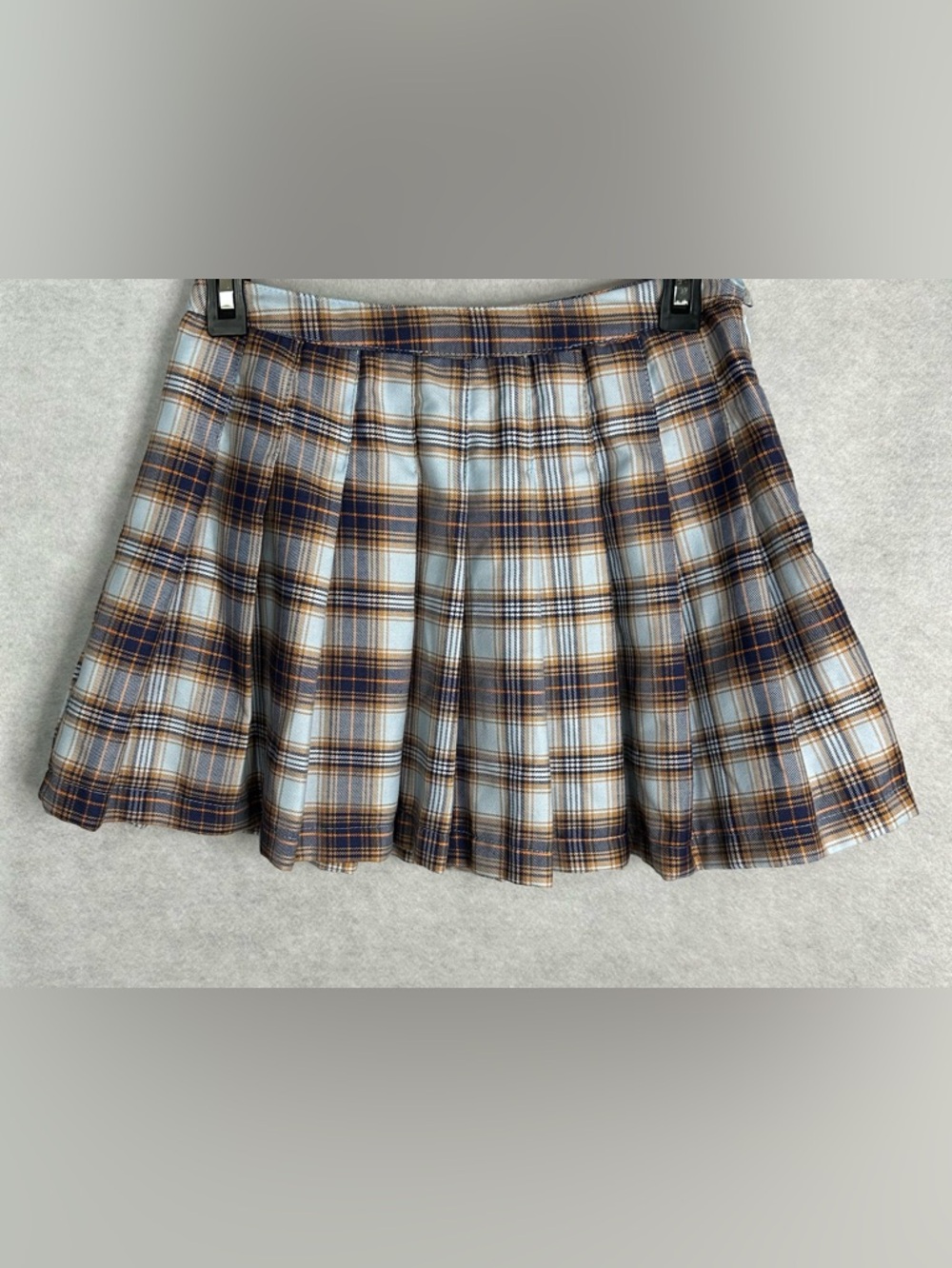 Forever 21 Pleated Plaid Mini Skirt in Light Blue, Navy, and Brown